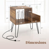 Giantex Record Player Stand with Charging Station, Turntable Stand with Vinyl Divider & Display Shelf, Mid-century Modern End Table Holds Up to 150 Albums, Vinyl Record Storage Cabinet for Living Room Giantex