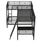 Merax Twin Over Full L-Shaped Bunk Bed with Loft & Desk, Triple Sleeper Metal Bunk Bed with Guardrails for Bedroom, Black Merax
