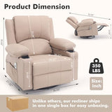 Comermax Faux Leather Swivel Rocker Recliner with Heat and Massage Cup Holders, Overstuffed Rocking Glider Chair Heated Massaging Reclining Chair,Beige