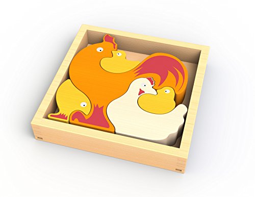 BeginAgain Chicken Family Puzzle - Creativity and Storytelling Skills - 5 Piece Set, Kids 2 and Up, 6" x 6" x 1" - WoodArtSupply