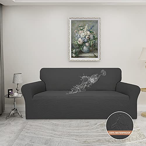 Easy-Going 100% Waterproof Couch Cover, Dual Waterproof Sofa Cover, Stretch Jacquard Sofa Slipcover, Furniture Protector for Kids, Pets, Dog and Cat (Sofa, Dark Gray) Easy-Going