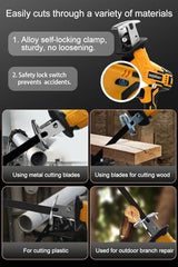 Cordless Reciprocating Saw, 2.0Ah Battery x2, Cordless Variable Speed, Blades Kit for Wood/Metal/PVC Cutting Yellow SKOVENSY