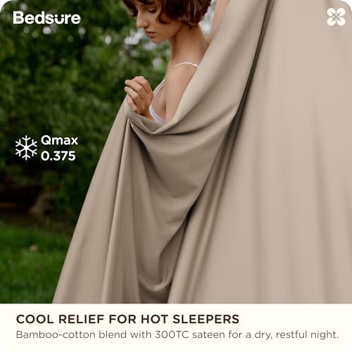 Bedsure Bamboo Viscose Cooling Sheets, Rayon Cotton Blend, Breathable & Buttery Soft King Size Sheets Set, Deep Pocket Up to 18", Hotel Luxury Bedding for Hot Sleepers, Simply Taupe Bedsure