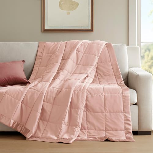 Madison Park Windom Down Alternative Blanket, Premium 3M Scotchgard Moisture Wicking Treatment, Lightweight and Soft Bed Cover For All Season, Satin Trim, Blush Full/Queen Madison Park