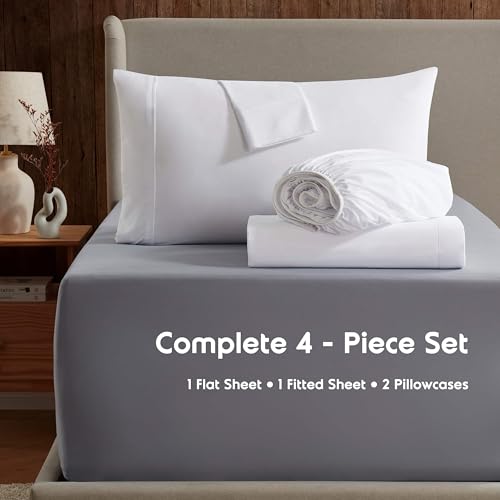 Nestl King Sheet Set - Luxury 1800 Ultra-Soft Microfiber King Bed Sheets - Double Brushed - Deep Pockets - Easy Fit - 4 Piece Set - Bedding Sheets & Pillowcases (King, White)