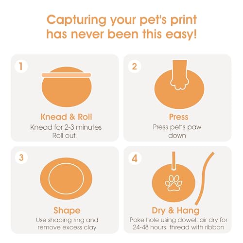 Pearhead Pet Paw Print Keepsake Ornament Kit, Memorial Clay Paw Impression for Dogs & Cats, DIY Hanging Pet Memorial with Ribbons, Pet Keepsake Gift