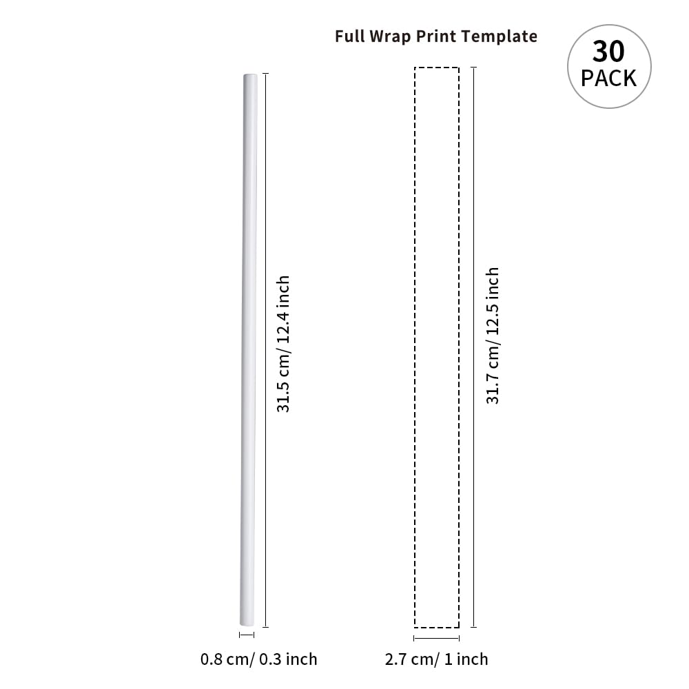 PYD Life 30 PCS Sublimation Reusable Drinking Stainless Steel Metal Straws Blanks Bulk White 0.3" x 12.4" for 40 OZ Sublimation Tumblers,for Stanley 40 OZ Tumblers Cups