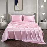 Vonty Satin Sheets Twin Silky Soft Satin Bed Sheets Pink Sheet Set, 1 Deep Pocket Fitted Sheet + 1 Flat Sheet + 1 Pillowcases Vonty