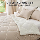 JOLLYVOGUE King Size Comforter Set, Soft Reversible Bedding for All Seasons, 3 Pieces Down Alternative Bed Set Includes 1 Lightweight Comforter (104"x90") and 2 Pillow Shams (20"x36"), Beige & Ivory JOLLYVOGUE