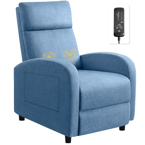 Furniwell Massage Recliner Chair for Living Room Adjustable Fabric Reclining Chair Home Theater Seating Modern Winback Single Sofa for Adults with Footrest (Blue)