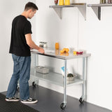 HARDURA Stainless Steel Table with Wheels 24 x 48 Inches Casters NSF Heavy Duty Commercial Work & Prep Table with Undershelf and Galvanized Legs for Restaurant Kitchen Bar and Hotel Garage HARDURA Restaurant Equipment