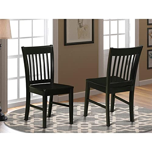 East West Furniture Norfolk Dining Slat Back Wood Seat Kitchen Chairs, Set of 2, Black - WoodArtSupply