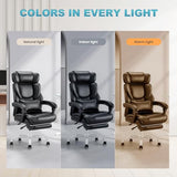 COLAMY Office Chair with Retractable Footrest, Ergonomic High Back Design Executive Computer Desk Chair with Removable Lumbar Pillow, 90-135°Reclining, Thick Bonded Leather for Home Office Work, Black COLAMY