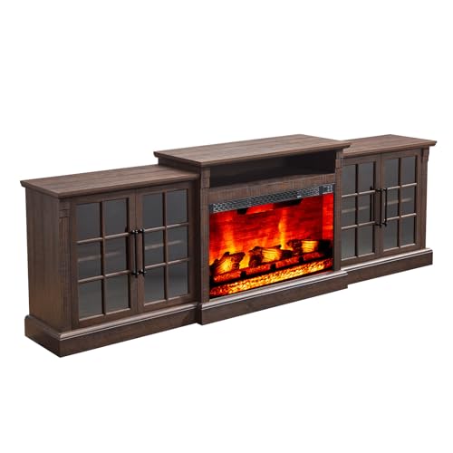 AMERLIFE 97" Farmhouse Fireplace TV Stand, Entertainment Center with Large Storage Space and Adjustable Shelf, Media Console for Living Room, Rustic Brown AMERLIFE