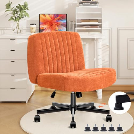shipborne Convertible Base Criss Cross Chair with Pocket Springs & Thicker and Wider Cushions, Armless Legged Office Chair Relieves Back Pain, Swivel Vanity Chair for Living Room/Office, Orange shipborne