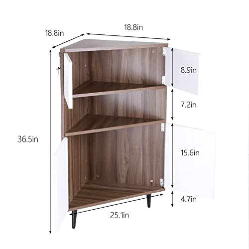 SogesHome Wood Corner Cabinet Wall Corner Storage Cabinet, Storage Display Table Stand Cabinet, with Doors and Open Shelf, for Small Places, Living SogesHome