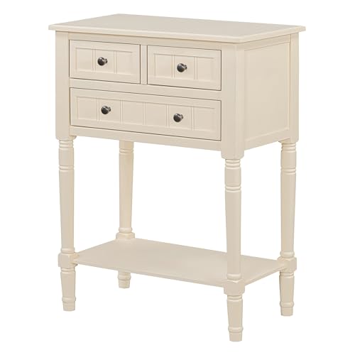 Knocbel Slim Antique Entry Console Table with 3 Drawers & Bottom Open Shelf, Solid Wood Narrow Sofa Couch Table for Entryway Hallway Living Room 23.7" W x 13" D x 31.4" H Beige Knocbel