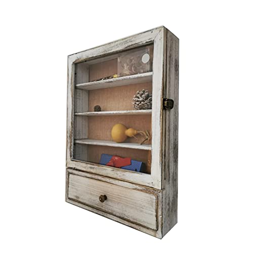 LITAITAI 12 x17inch Shadow Box Frame with Shelves,1 Drawer 3 Removable Shelfs–Wooden Acrylic Display Cases, Wall Mount Keepsake Box,Shadow Box with LITAITAI