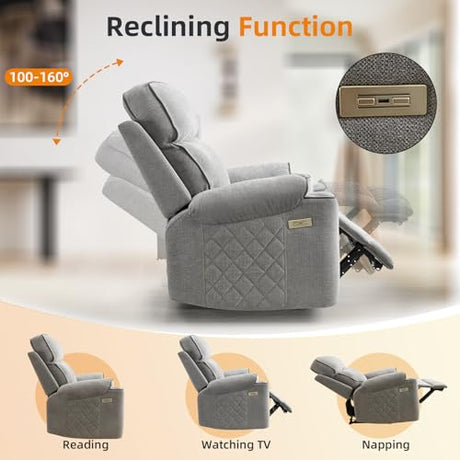 EBELLO Power Recliner Chair, Electric Fabric Reclining Sofa with Cup Holders, USB Type-C Charging Ports, for Small Living Room, Bedroom and Meeting Room, Grey EBELLO