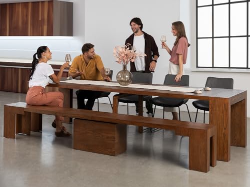 Transformer Table Dining Table Set for 4 to 12, Extendable Wood Dining Table 1 to 10 feet with Extendable Bench - Space Saving Furniture Wood (Brown, Table + Bench) - WoodArtSupply