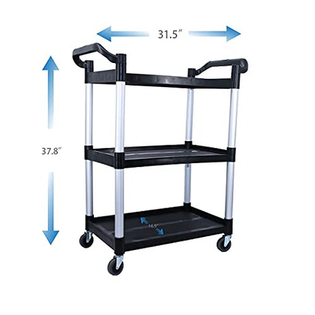 Abacad Plastic Utility Cart with Wheels Lockable, Heavy Duty Restaurant Cart, Service Cart for/Home/Office/Warehouse/Kitchen/Workshop,390 Lbs,2 ABACAD