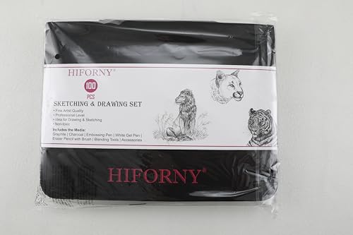 HIFORNY 100 PCS Drawing Set Sketching Kit,Sketch Pencils Art Supplies with Graphite,Charcoal,Blending Tools & Accessories,Portable Zippered Travel Case for Artists & Beginners HIFORNY