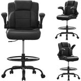 Ergonomic Drafting Chair,Tall Office Chair for Standing Desk with Flip-Up Armrests,Adjustable Foot Ring & Height, High Leather Executive Office Chair for Home,Drawing or Counter Height Use KWKSV
