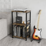 YAKANJ End Table with LED Light,Record Player Stand with Albums Storage,Vinyl Records Storage,Turntable Stand Side Table for Music Room Studio Living Room Bedroom-Retro YAKANJ