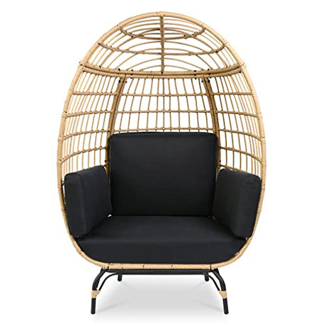 Jovial Wicker Rattan Egg Chair,Indoor Outdoor Black Sofa Chair for Patio Backyard and Living Room with 4 Cushions and Powder Coated Steel Frame,Woven Texture Contemporary Ribbed Back Design SereneLife