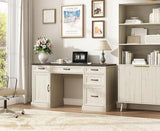 CARPETNAL 58'' Farmhouse Executive Desk with Drawers, Home Office Desk with File Drawer and Storage Cabinet, Rustic Computer Desk for Working, Studying, Writing, White CARPETNAL