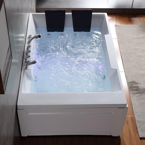 Empava 72" x 48" Whirlpool Tub, 2 Person Jetted Bathtub, Hydro Massage & Chromatherapy [ETL Certified], 3 Sided Apron, Acrylic , 1125 Watt, 110 Gallons, Left Drain Empava