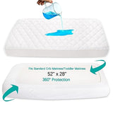 Crib Mattress Protector Sheets Fitted Waterproof Crib Mattress Pad Cover, Noiseless & Machine Wash 100% Absorbent Crib/Toddler Mattress Protector Sheet Quilted, White, 52" x 28" Biloban