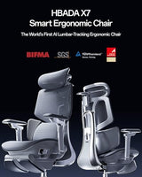 Hbada X7 Smart Ergonomic Chair, Office Chair, with Fully Automated Lumbar Tracking, 4D Adjustable Headrest, 720° Adjustable Armrests, Ventilated Seat Cushion, Swivel, Grey Hbada