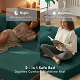Alpen 77" Futon Sofa, Floor Foldable Sofa Couch Bed Queen with L-Shaped Armrests, Futon Bed with Mattress Included, Fold Out Comfy Lounge for Living Room Bedroom, Dark Green Alpen