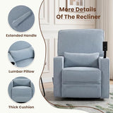 360° Swivel Rocker Recliner Chair with Adjustable Footrest, Rocking Chair Nursery with Phone Stand & Cup Holder,Manual Nursing Chair Glider Recliner Armchair for Adults, Living Room (Blue)