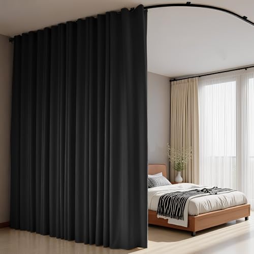 Room Divider Curtains Flexible Ceiling Tracks Set Curtain Track Ceiling Mount Blackout Curtain for Living Room Bedroom Ceiling Curtain Rod Privacy Dividers Panels W100 x H84 Black Drape & Black Rail hoeflife