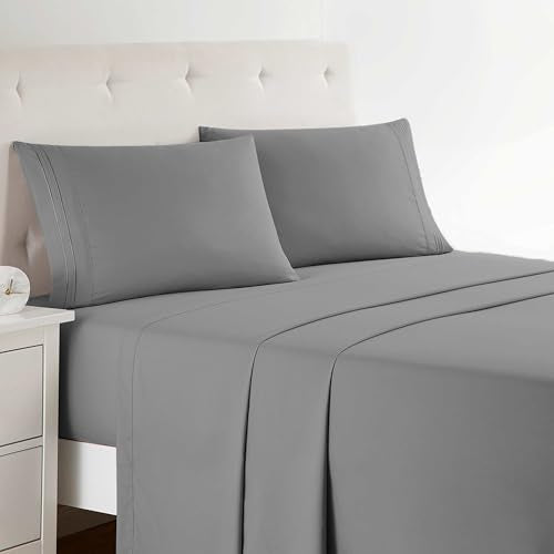 Clara Clark Bed Sheets, Premier 1800 Series Bed Sheet Set, Deep Pocket, Wrinkle, Fade, Stain Resistant, Luxury Soft Bedding Sheets & Pillowcases, Queen, Frost Grey Clara Clark
