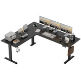 Mericonia 75 x 61 Inch Large L-Shaped Standing Desk with Cable Management, Electric Adjustable Computer Desk, Corner Stand Up Desk for Home Office Work, Black Mericonia
