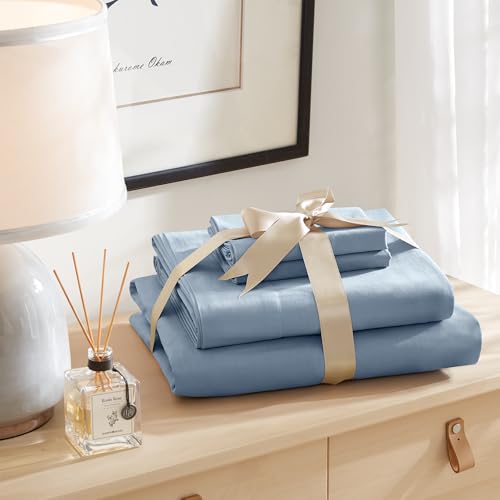 Comfort Spaces 100% Cotton Sheet Set Breathable, Lightweight, Soft with 14" Elastic Pocket Fits up to 16" Mattress, All Season Cozy Bedding, Matching Pillow Case, Full Blue 4 Piece Comfort Spaces