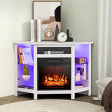 Tangkula Fireplace Corner TV Stand with LED Lights & Smart APP Control for 50 Inches TV, Entertainment Center with Adjustable Glass Shelves, 18” Electric Fireplace, Remote Control, Thermostat Tangkula