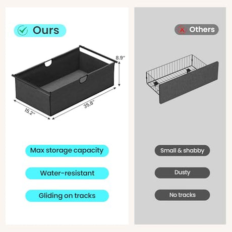 BTHFST Twin Size Bed Frame with 2 Large Storage Drawers, Metal Platform Twin Bed for Kids, Heavy Duty Steel Slats, No Box Spring Needed, Easy Assembly, Dark Grey & Black BTHFST