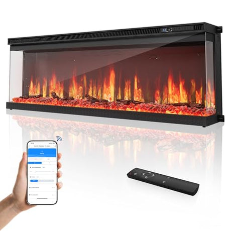 50-inch 3-Sided Wall Mount Electric Fireplace, Recessed & Built-in Design with Wi-Fi/Remote, 1500W Heater, 12 Flame Colors, ETL Listed, for Living Room LALAHOO