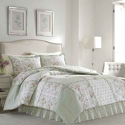 Laura Ashley - King Comforter Set, Reversible Cotton Bedding with Matching Shams & Bedskirt, Stylish Home Decor for All Seasons (Harper Sage, King) Laura Ashley