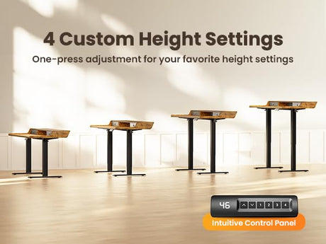 ErGear Electric Standing Desk with Drawers, 48″ x 24″ Gaming Desk with Monitor Stand, C-Clamp Mount Compatible, Home Office Height-Adjustable Desk with Storage Shelf, 4 Preset Heights, Vintage Brown ErGear