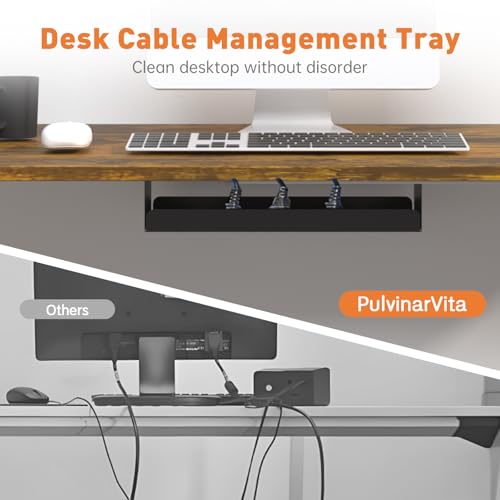PulvinarVita Standing Desk Frame, Stand up Desk Frame Workstation, Electric Adjustable Legs, 3 Memory Height Settings, with Cable Management Tray and Storage Bag, 2pcs Headphone Hook PulvinarVita