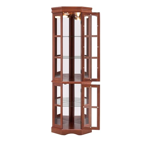 Klaczituj Corner Curio Cabinet with 5 Shelves and Lighting System, Walnut(E26 Light Bulb not Included) Klaczituj