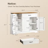 Gizoon Kitchen Coffee Bar Cabinet with Storage Kitchen Sideboard Buffet Cabinet with Drawers, Short Pantry with Door and Shelves for Bathroom and Living Room, White and Rustic Gizoon