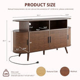 FURSUN 55" Large Round Record Player Stand, Record Storage Cabinet Holds Up 300 Albums with Charging Station & USB Ports, Fluted Modern Turntable Stand for Bedroom, Living Room, Dark Walnut FURSUN