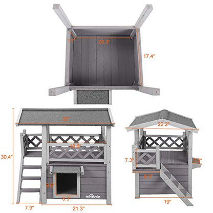 Feral Cat House Outdoor and Indoor Kitty Shelter with Stairs for Cats Insulated, Weatherproof Roof for Winter