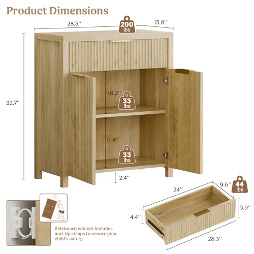 Lulive Fluted Buffet Cabinet with Storage Sideboard Cabinet Adjustable Shelves for Kitchen Living Room, Kitchen, Entryway Lulive